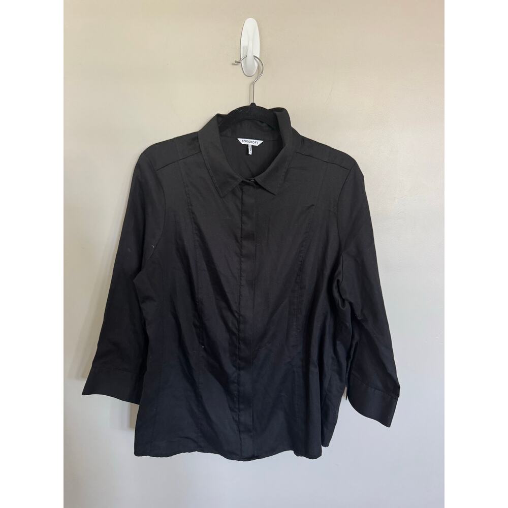 NWOT Women’s Foxcroft Zip-Up Blouse w/ 3/4 Length Bell Sleeves in Black SZ L